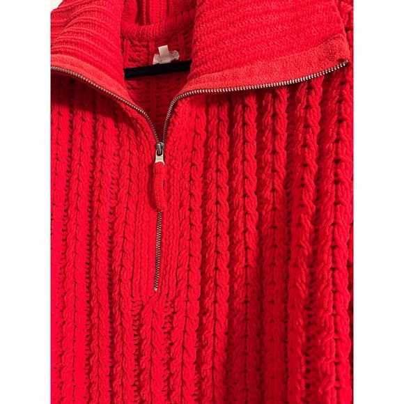Aerie Red Cable Car Quarter Zip Sweater Medium - Picture 6 of 9